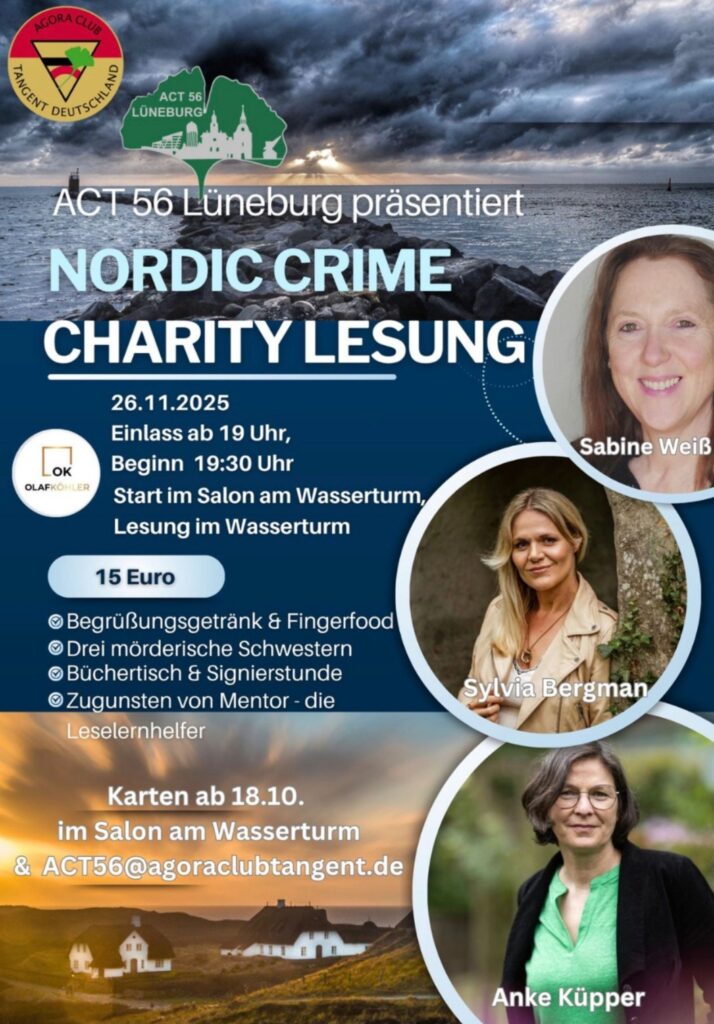 Flyer NRDIC CRIME CHARITY LESUNG des ACT 56 Lüneburg am 26.11.2025